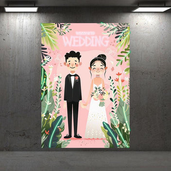 Romantic Wedding White Table Neon signs Lights | Wine, Flowers & Plate Decorative Lights | Perfectly Create Wedding Atmosphere | LED Art Lighting