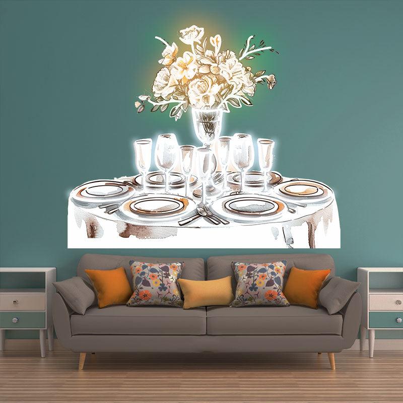 Romantic Wedding White Table Neon signs Lights | Wine, Flowers & Plate Decorative Lights | Perfectly Create Wedding Atmosphere | LED Art Lighting