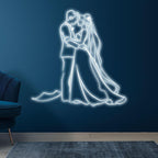 Romantic Blue Bride & Groom Hugging Neon signs | LED Wedding Decoration Lights | Wedding Ceremony Mood Lights | For Home & Wedding Venues