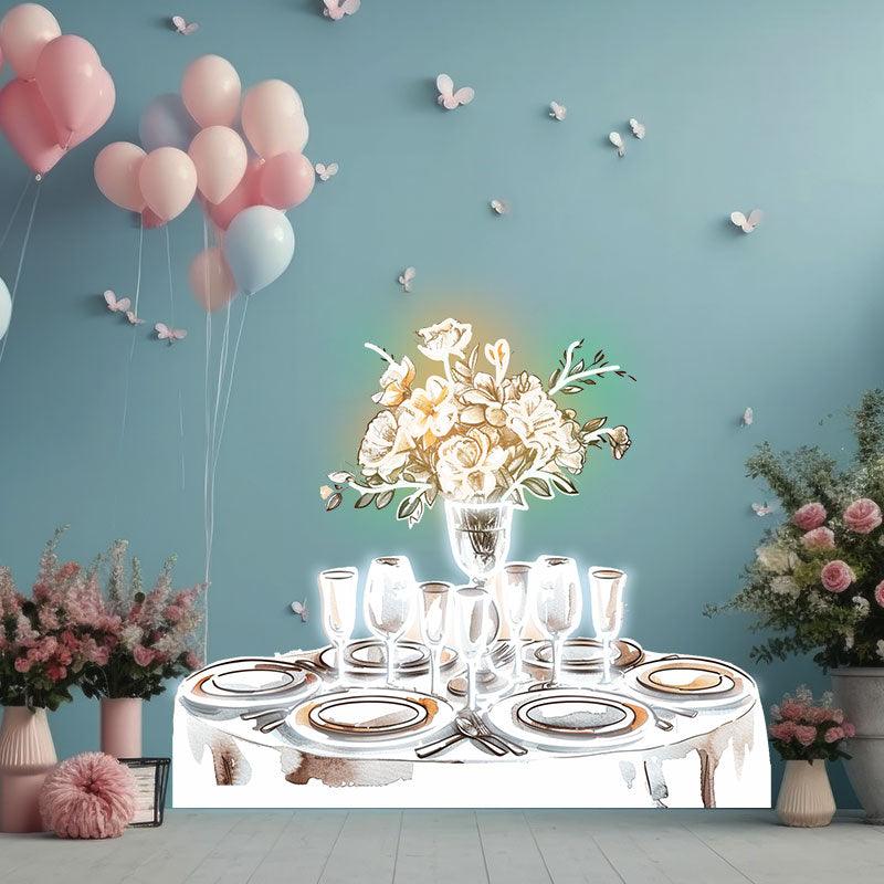 Romantic Wedding White Table Neon signs Lights | Wine, Flowers & Plate Decorative Lights | Perfectly Create Wedding Atmosphere | LED Art Lighting