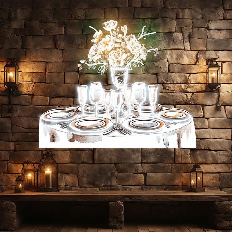 Romantic Wedding White Table Neon signs Lights | Wine, Flowers & Plate Decorative Lights | Perfectly Create Wedding Atmosphere | LED Art Lighting