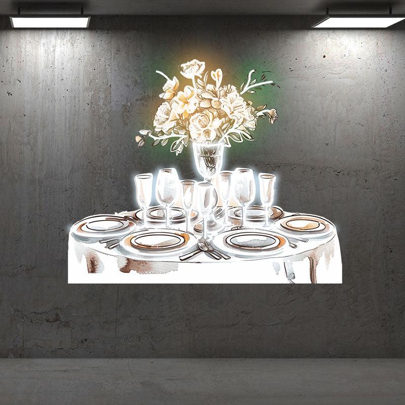 Romantic Wedding White Table Neon signs Lights | Wine, Flowers & Plate Decorative Lights | Perfectly Create Wedding Atmosphere | LED Art Lighting