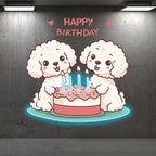 Cute Puppy Around Cake Happy Birthday Neon signs | LED Decoration Lights | Creative Birthday Gifts | Indoor Party Decoration
